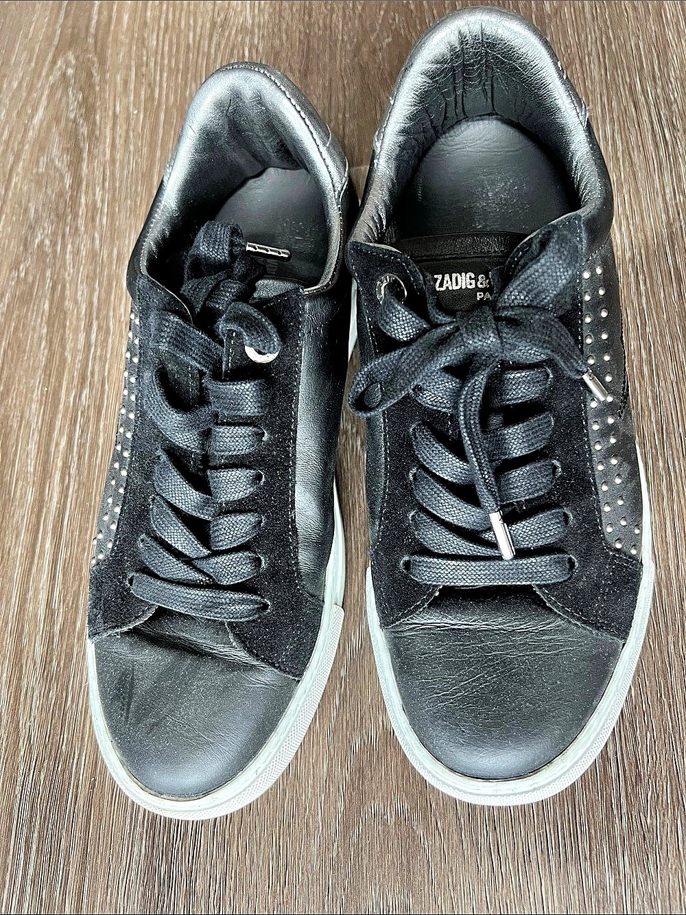 Zadig & Voltaire ZV1747 Studded Leather Sneakers Black & Silver